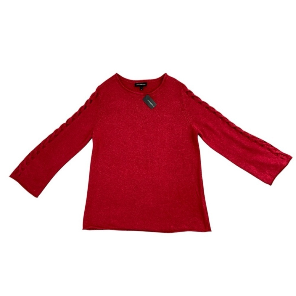 Lane Bryant Fuchsia Pink Lattice Cut Out Long Sleeve Shimmer Sweater NWT - Picture 2 of 15